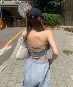 *캡내장* 백리스 크로스 스트랩 셔링 캡나시 크롭 패드 나시 민소매 슬리브리스 브라렛 이너 끈나시