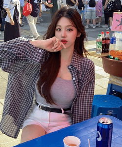 여름 시스루 시어서커 체크 남방 카라 셔츠 오버핏 루즈핏 박시핏 봄 썸머 간절기
