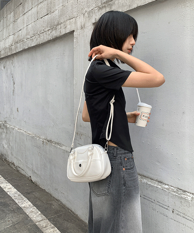 Flash crack leather round tote bag 肩背包