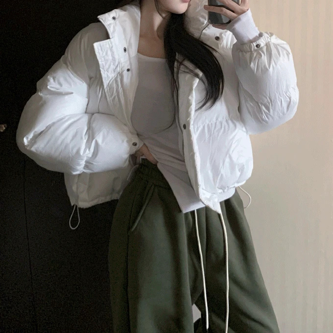 休閒立領綁帶保暖羽絨外套