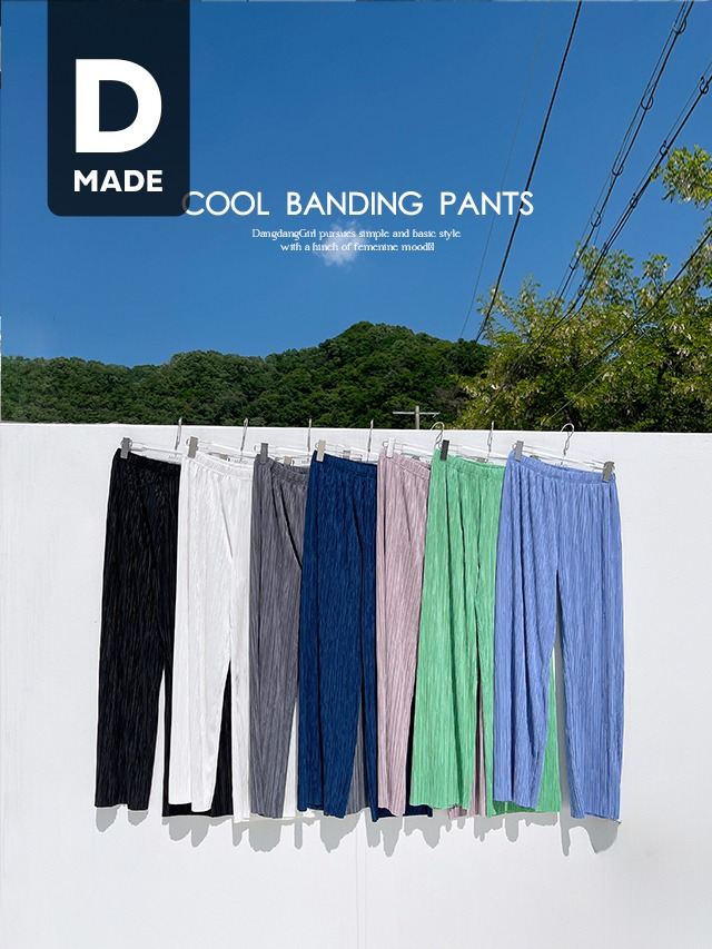 Big size M-4XL Cool Chalang Pleats Wrinkle Banding Wide Pants Refrigerator Pants Vacation Look Water Bomb Drenched Show