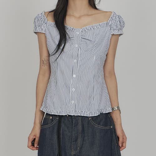 Puff Stripe Button Shirt SH010 (Ships Today)