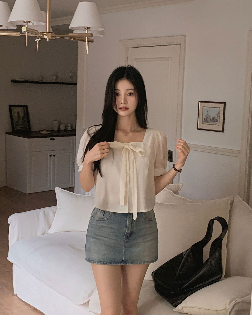 반팔 티셔츠 모델 착용 이미지-S1L51