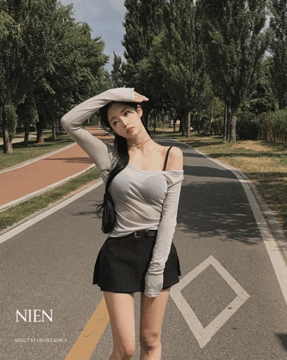 니엔 오프숄더 유넥 쫀쫀 슬림핏 시스루 베이직 텐셀 긴팔 티셔츠