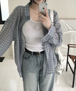 구르미 루즈핏 시스루 체크 셔츠 -1 color