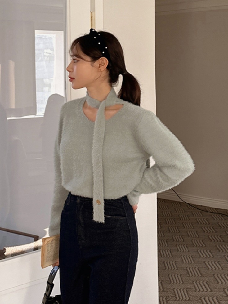 Univedi Angora Fur Tie Set Knitwear 針織衫