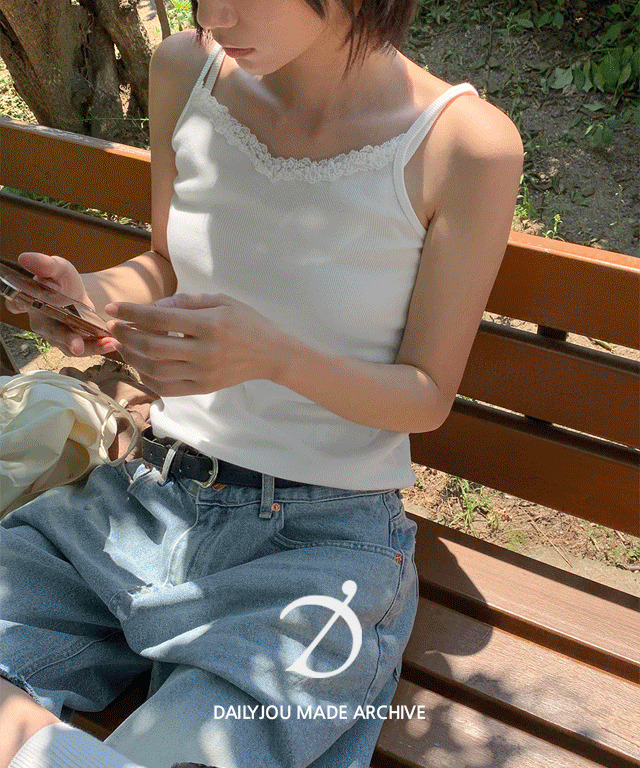 拼接蕾絲邊細肩帶背心