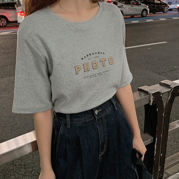 Photo color cropped peach short sleeve t-shirt 短袖上衣