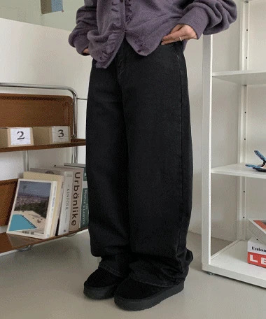 休閒風寬鬆黑色長褲牛仔褲