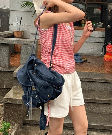 丹寧雙口袋後背包