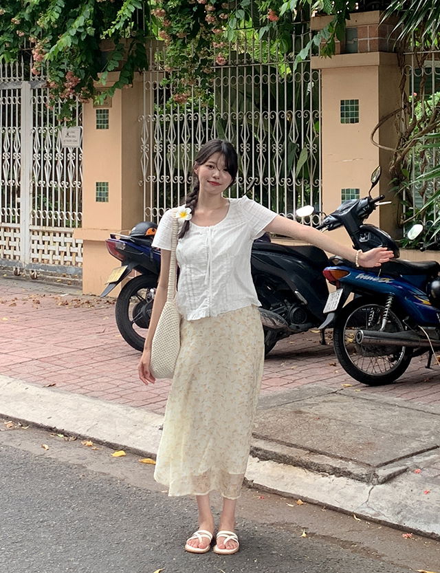 하늘하늘 플라워 뒷밴딩 롱 스커트 82121