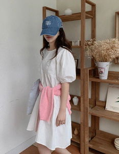 퍼프캉캉 반팔코튼원피스