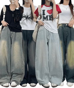 ~3XL/Short & Long Cover Side Pin Tuck Wide Denim Pants