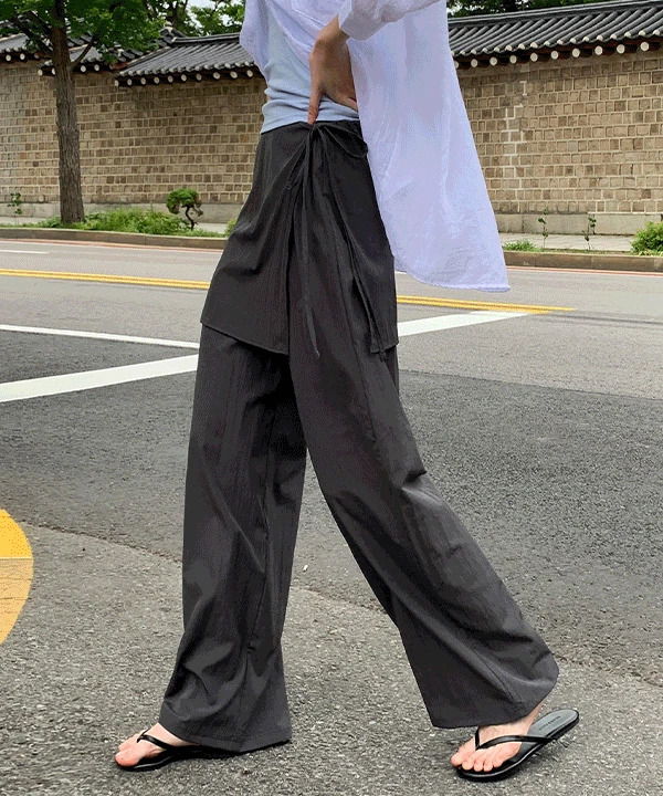 Otsubin Banding Nylon Wrap Skirt Wide Pants -3color