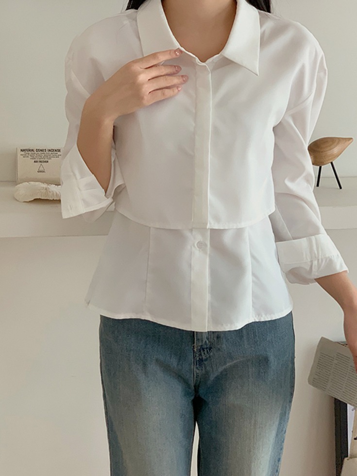Linzchel belt bustier crop collar shirt two-piece set 套裝
