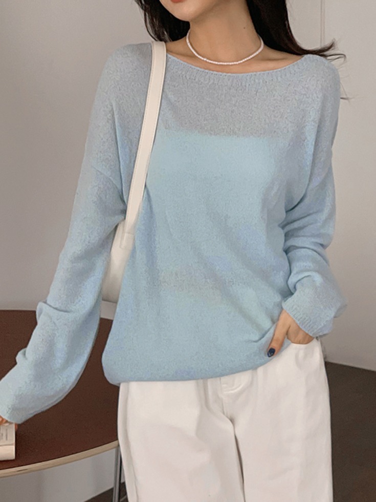 Viewer Leaf See-Through Boat Neck Loose-fit Knitwear  針織衫