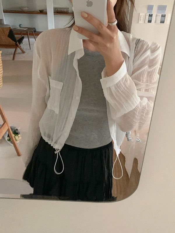 Koi Summer See-through String Nylon Long Sleeve Shirt Blouse Salant Item Shirt/Salant Cardigan 衬衫