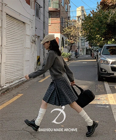 格紋百褶及膝裙
