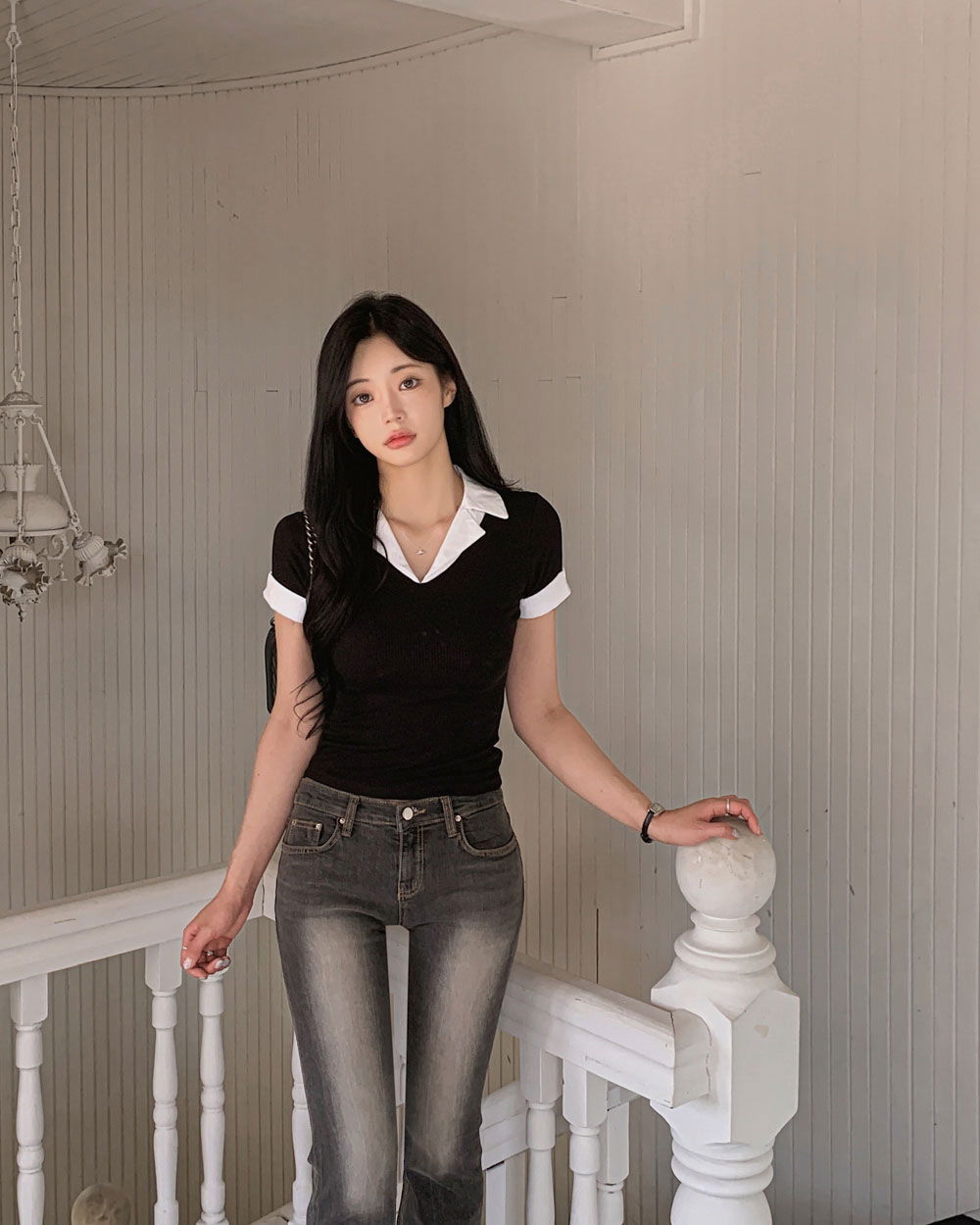 반팔 티셔츠 모델 착용 이미지-S1L58