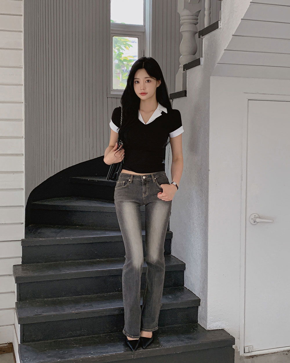 반팔 티셔츠 모델 착용 이미지-S1L61