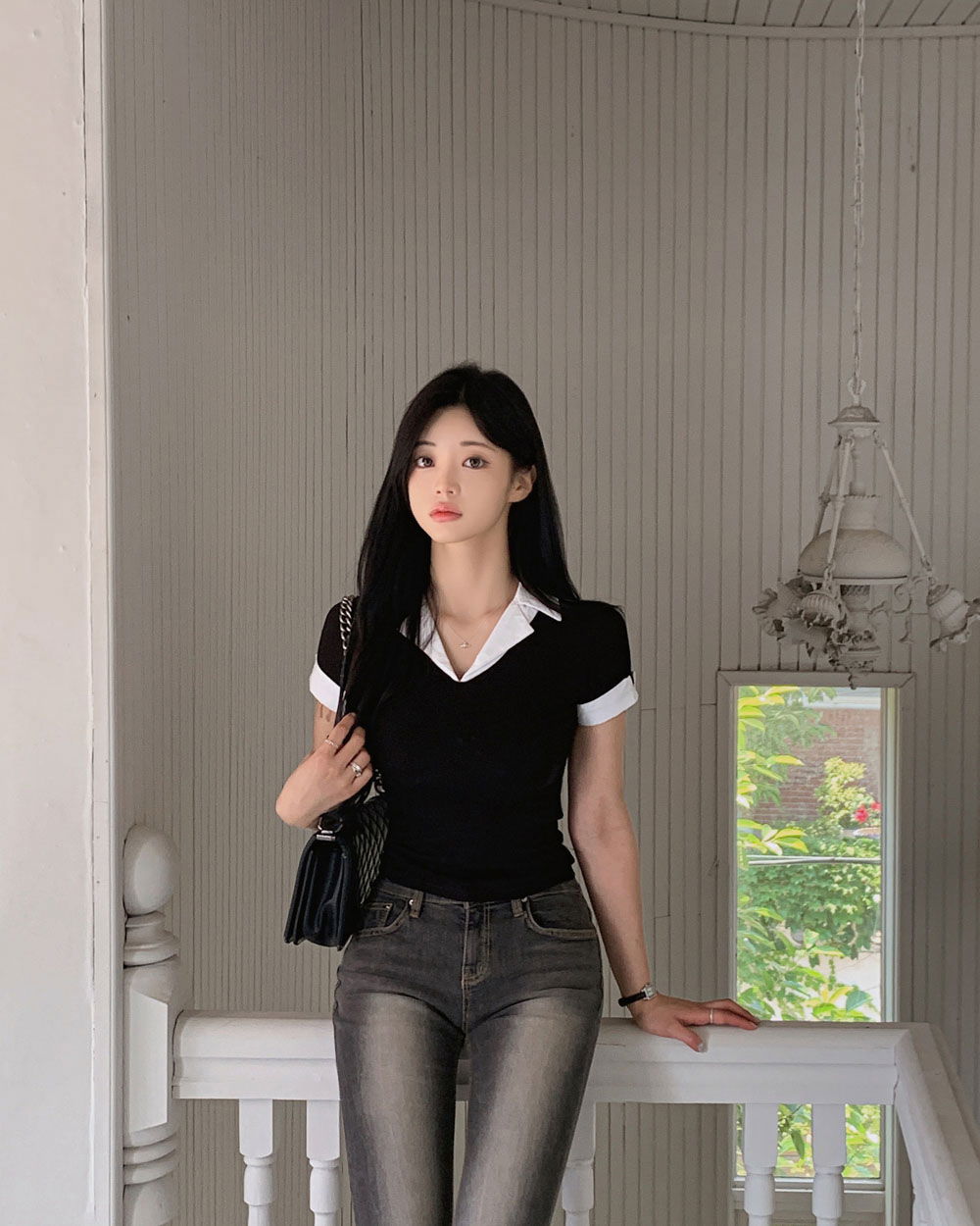 반팔 티셔츠 모델 착용 이미지-S1L62