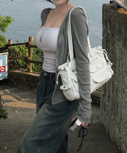 TIBLE STRING POCKET LEATHER SHOULDER BAG -2 COLOR