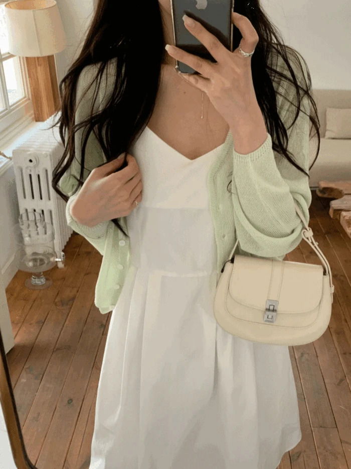 センディピンタックフレアビスチェキャミソール付きワンピース(2color)