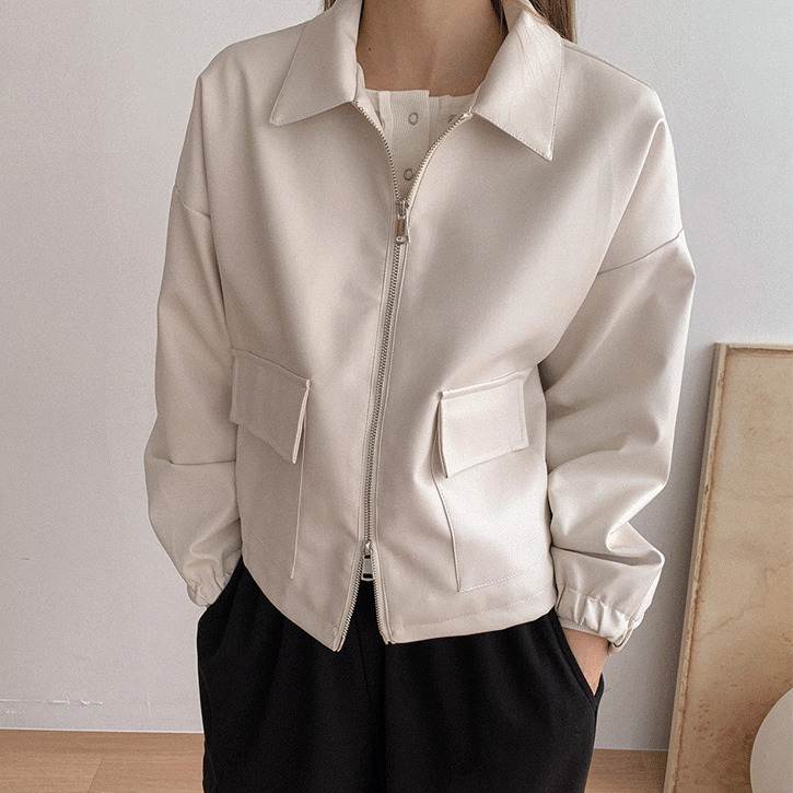 Flap leather collar jacket 夾克