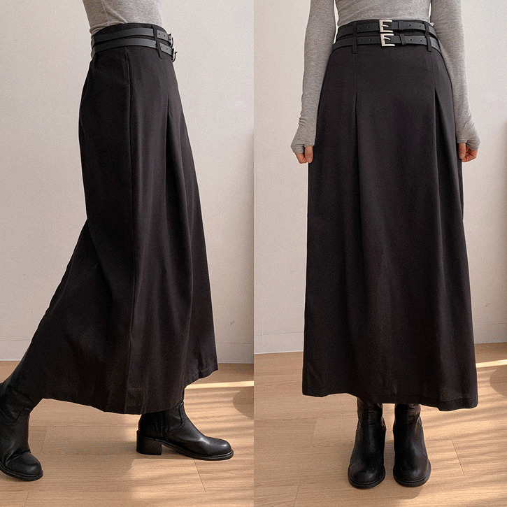 Two-belt half-banding long skirt 裙子