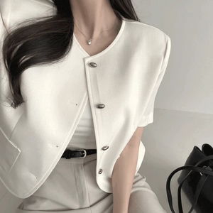 가나다란 아르덴 노카라 라운드넥 실버 버튼 포켓 썸머 반팔 자켓 3color