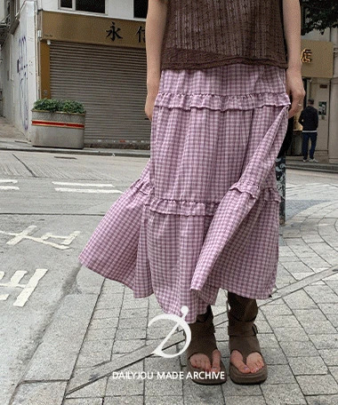 朱麗安格紋荷葉邊百褶裙