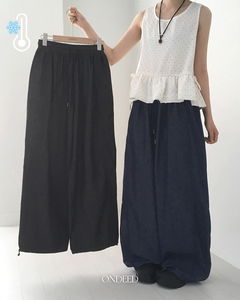 Venti Cool Denim Pintuck Two Way Wide Denim Banding Pants