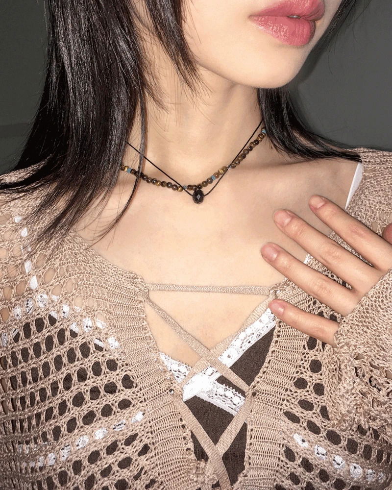 Chicon Raw Stone 2 Row Layered Set Necklace