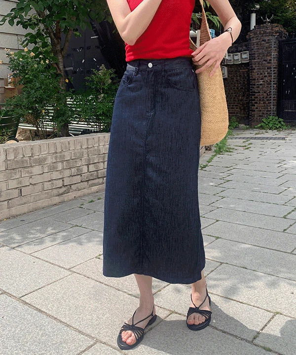 Modina back banding team summer Raw denim long skirt -2color