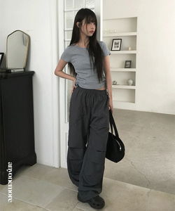 미런 나일론 스트링 핀턱 와이드 팬츠 (2color)