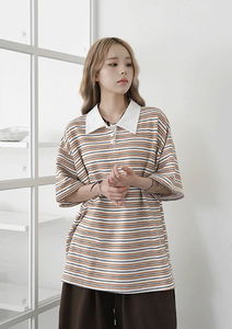 버스켓 스트라이프 카라티셔츠