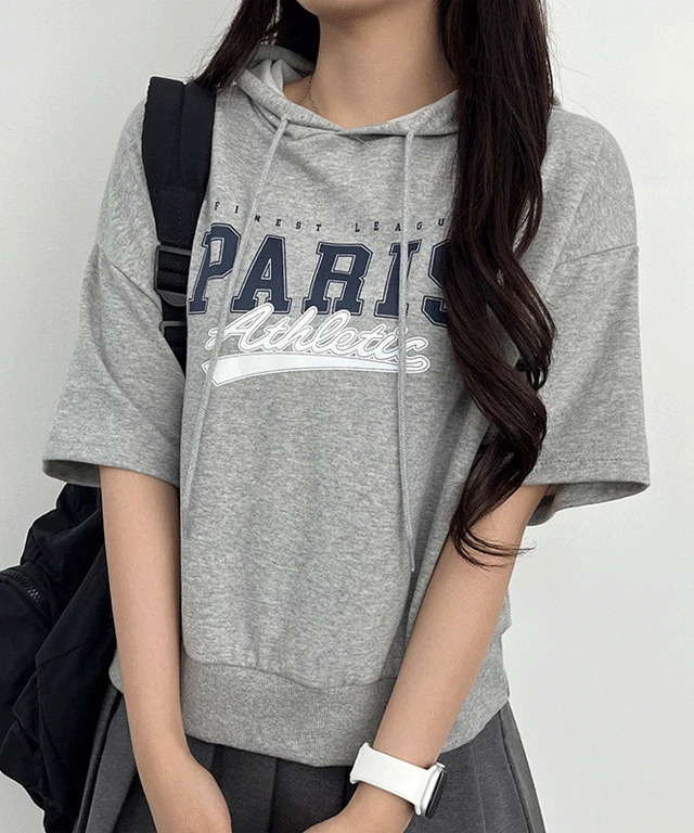 Semi-crop Paris short sleeve crop hoodie