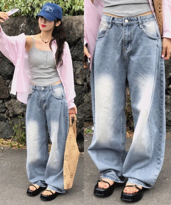 베델 핀턱 와이드 벌룬핏 빈티지 워싱 데님팬츠 청바지 5 color