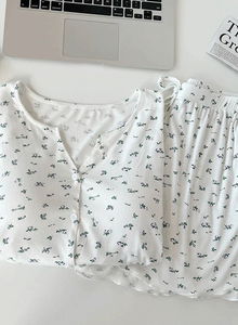 Flory V-Neck Summer Short Sleeve Pajama Set