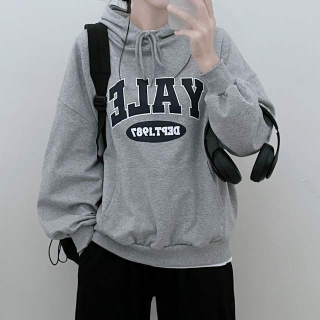 Yale lettering printing box fit hoodie 長袖上衣