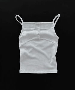 方領排扣坑條無袖上衣