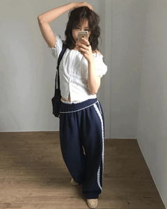 Cotton lace track pants