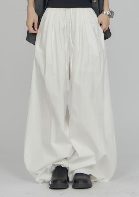 3-Pintuck Wide Cotton Banding Pants PA032