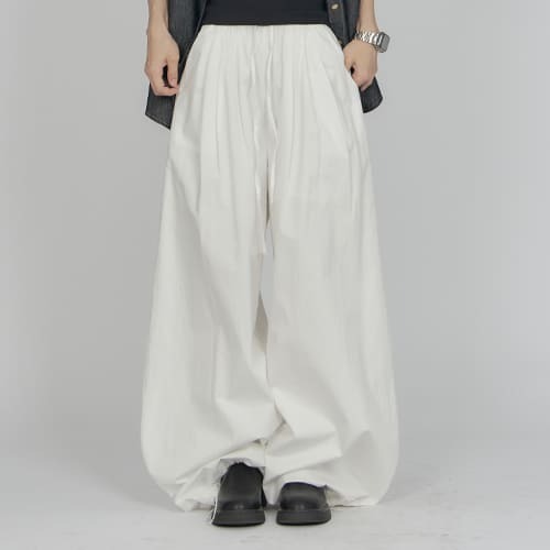 3-Pintuck Wide Cotton Banding Pants PA032