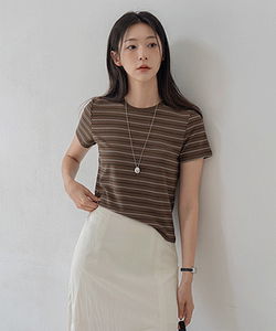 마시엘 라운드 스트라이프 스탠다드 1/2 티 (여름/간절기/줄무늬/소프트/캐주얼/데일리룩/캠퍼스룩)