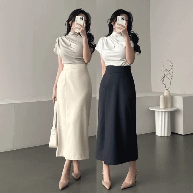 Ganadaran Mobien high waist double Split wrap uneven long skirt 3 colors