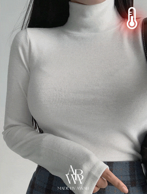 #AWABMADE:_Fluffy turtleneck t-shirt - peach Fleece-lined/ 3 colors