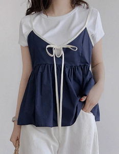 Ribbon Color 3 Peplum Sleeveless Blouse