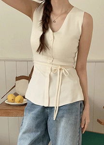 Landview V-Neck Button Strap Knitwear Sleeveless 