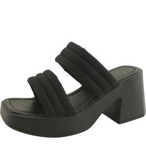 Matte Strap Chunky High Heel Mule Slippers 8cm Black